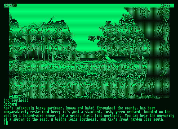 Jinxter Amstrad PCW Screenshot: In the orchard.