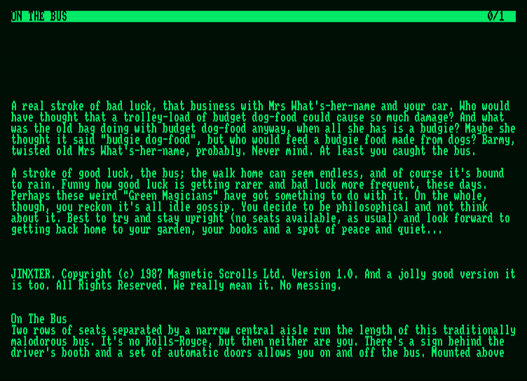 Jinxter Amstrad PCW Screenshot: Game introduction.