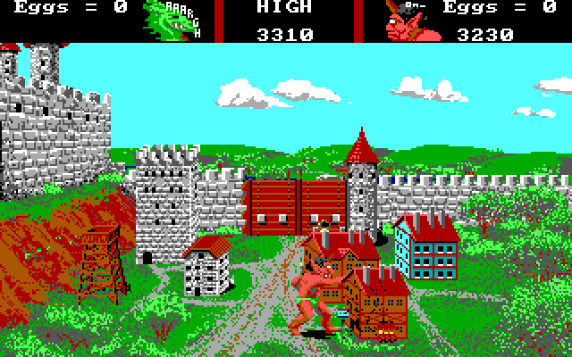AAARGH! IBM PC/Compatibles Screenshot: Second level; smashing a building.