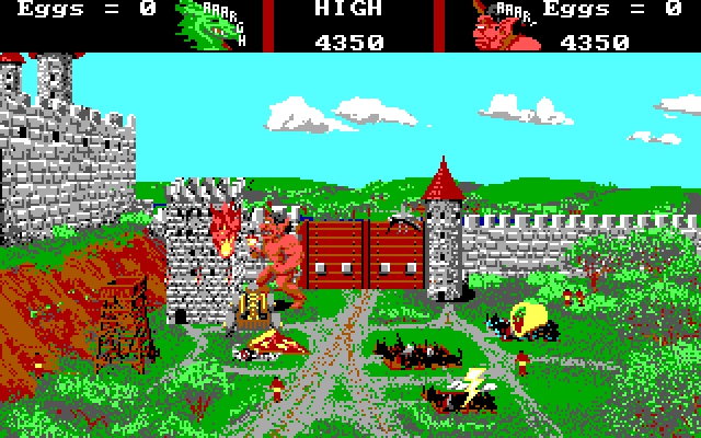 AAARGH! IBM PC/Compatibles Screenshot: Smashed a lot of buildings, but haven't found the egg yet!