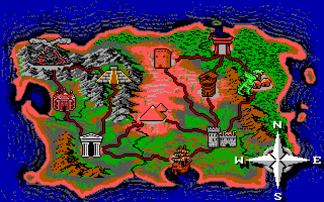 AAARGH! IBM PC/Compatibles Screenshot: World map; arriving at the next town.