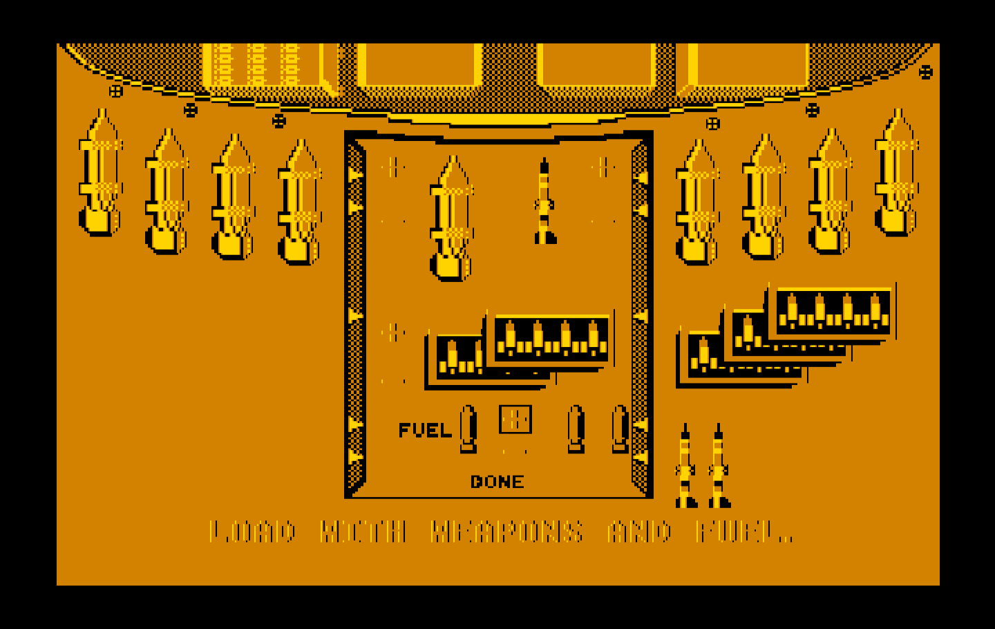 Ace of Aces IBM PC/Compatibles Screenshot: First load up some weapons and fuel.