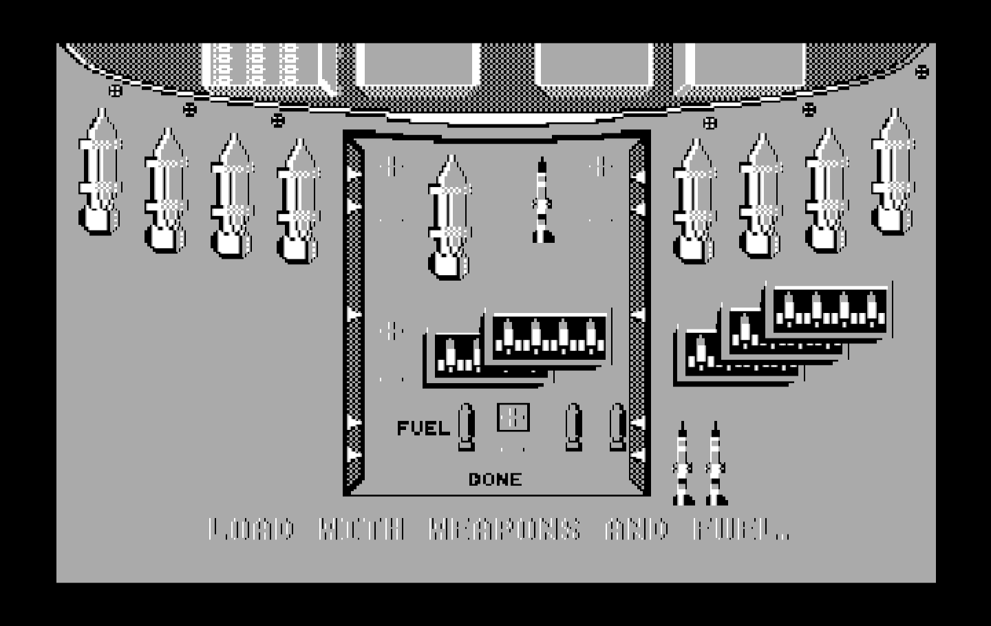 Ace of Aces IBM PC/Compatibles Screenshot: First load up some weapons and fuel.