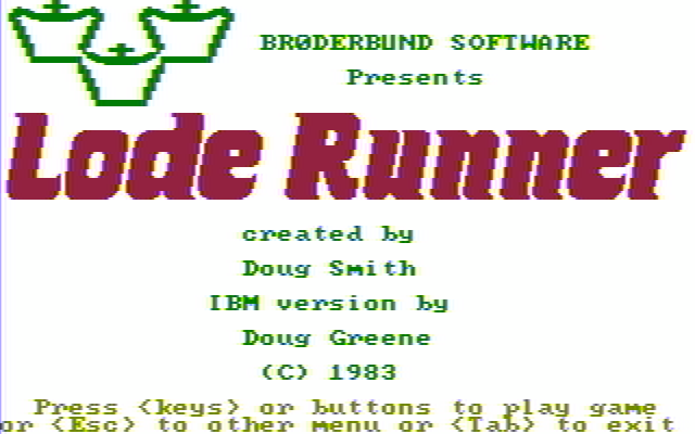Lode Runner IBM PC/Compatibles Screenshot: Title screen.