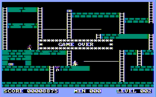 Lode Runner IBM PC/Compatibles Screenshot: Game over.