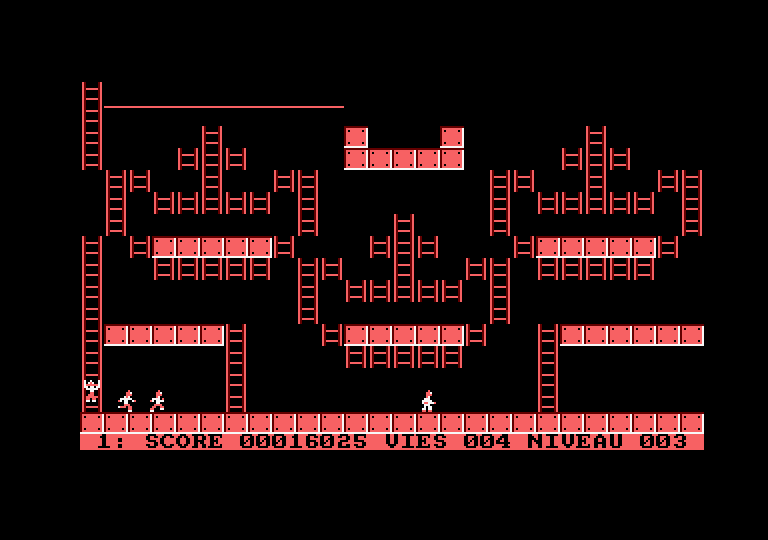 Lode Runner Amstrad CPC Screenshot: The ladder to the next level appears in the upper left...