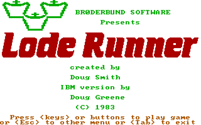 Lode Runner IBM PC/Compatibles Screenshot: Title screen.
