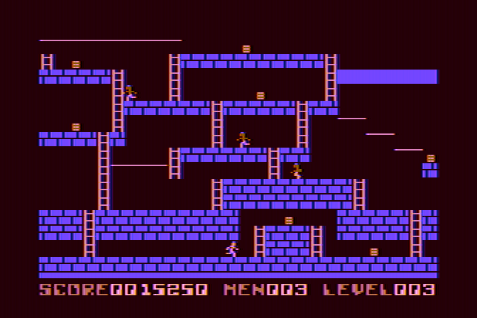 Lode Runner Atari 8-bit Screenshot: Level 3 start.