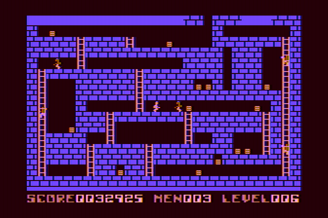 Lode Runner Atari 8-bit Screenshot: Level 6 start.