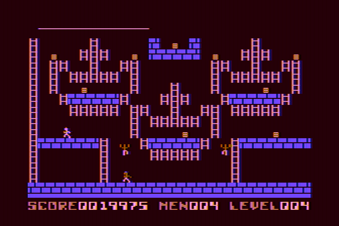 Lode Runner Atari 8-bit Screenshot: Level 4 features quite a few ladders!