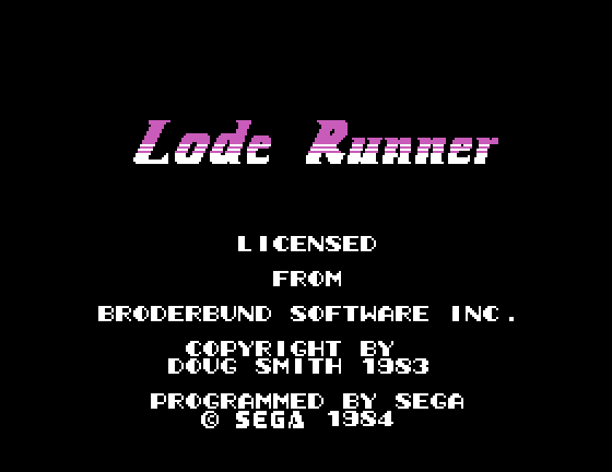 Lode Runner Sega SG-1000 Screenshot: Title screen.