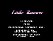 Lode Runner for Sega SG-1000 - Title screen.