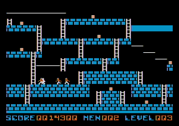 Lode Runner Apple II Screenshot: Uh oh, I'm trapped!