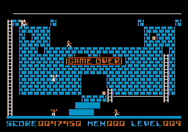 Lode Runner Apple II Screenshot: Game over.