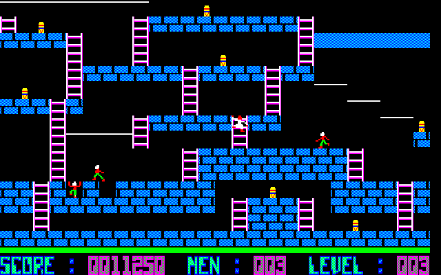Lode Runner Sharp X1 Screenshot: Climbing ladders on level 3.