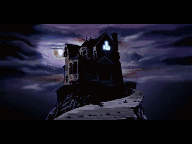 7th Guest, The IBM PC/Compatibles Screenshot: Game introduction; here's the mansion!