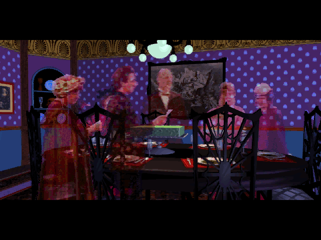 7th Guest, The IBM PC/Compatibles Screenshot: Ghosts re-enact the story of that fatefull night...