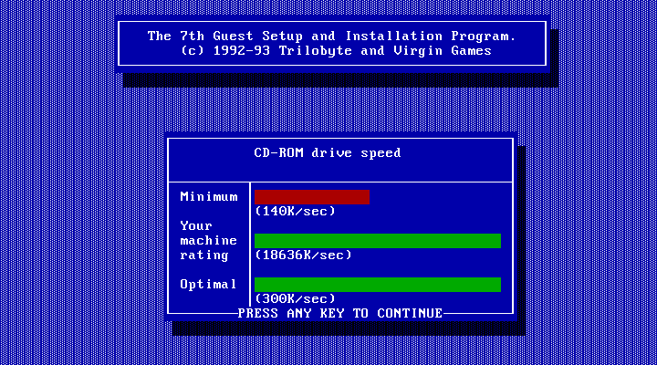 7th Guest, The IBM PC/Compatibles Screenshot: The setup program runs a few tests of your hardware...