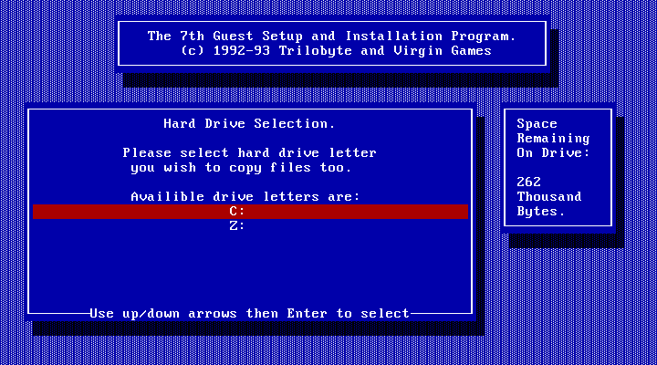 7th Guest, The IBM PC/Compatibles Screenshot: Where do you want to install the game?