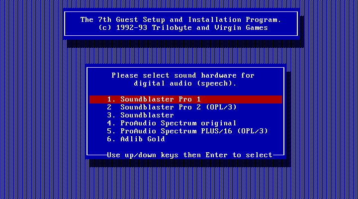 7th Guest, The IBM PC/Compatibles Screenshot: Digital audio options.