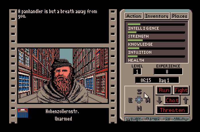 Third Courier, The Apple IIgs Screenshot: I encountered a panhandler.
