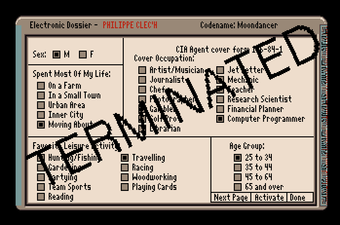 Third Courier, The Apple IIgs Screenshot: This agent was terminated.