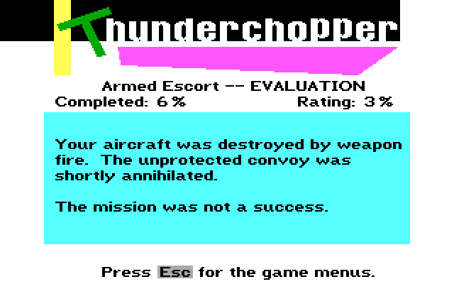 Thunderchopper IBM PC/Compatibles Screenshot: Game over.
