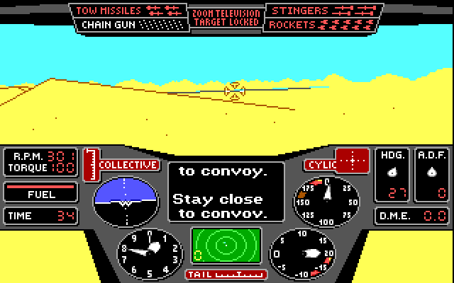 Thunderchopper IBM PC/Compatibles Screenshot: In this mission you need to protect a convoy.
