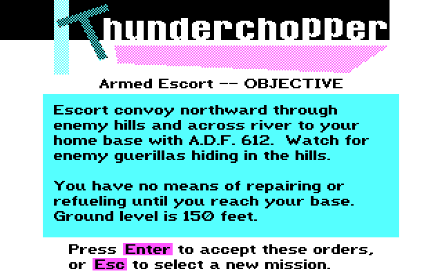 Thunderchopper IBM PC/Compatibles Screenshot: Mission objective.