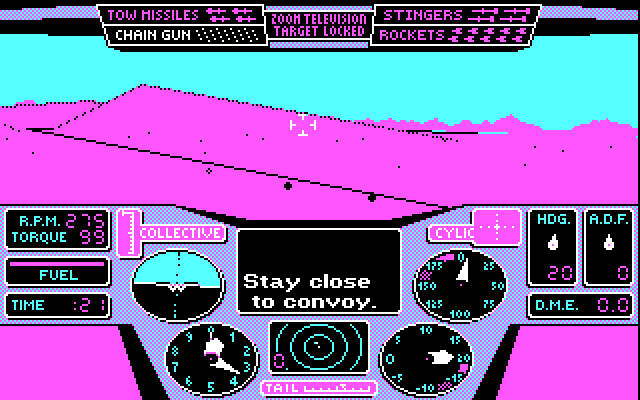Thunderchopper IBM PC/Compatibles Screenshot: In this mission you need to protect a convoy.