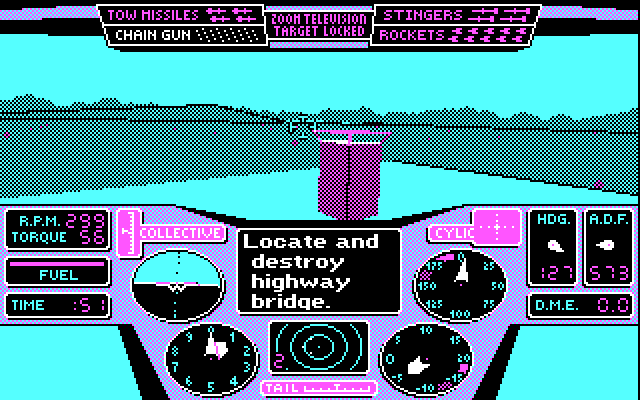 Thunderchopper IBM PC/Compatibles Screenshot: Locate and destroy a bridge...