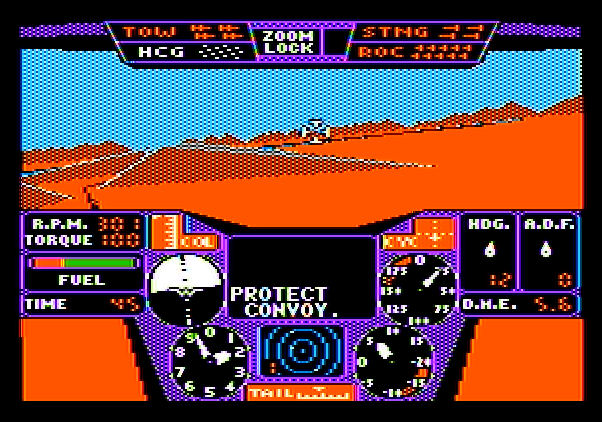 Thunderchopper Apple II Screenshot: In this mission I need to locate and protect a convoy.