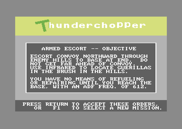 Thunderchopper Commodore 64 Screenshot: One of the mission objectives.