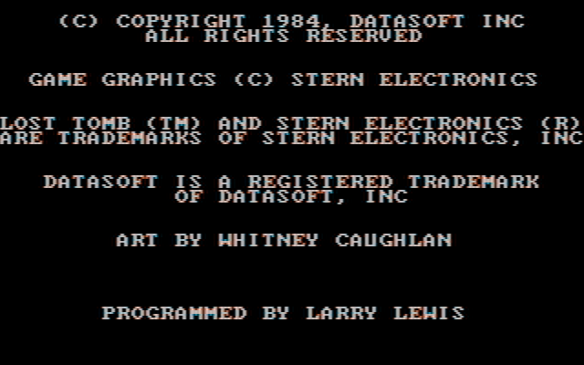 Lost Tomb IBM PC/Compatibles Screenshot: Copyright and credits screen.