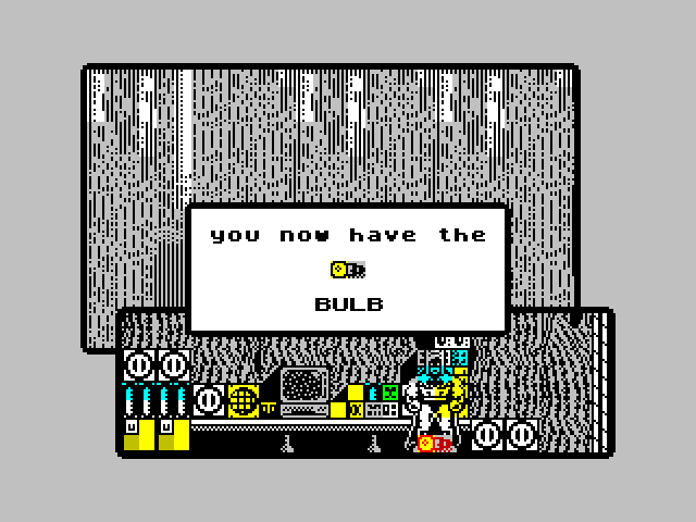 Batman: The Caped Crusader ZX Spectrum Screenshot: Found a light bulb, useful for dark parts of the bat cave?