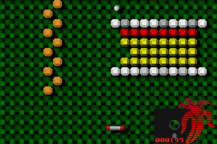 Bananoid IBM PC/Compatibles Screenshot: Destroying bricks on the right portion of the playfield.
