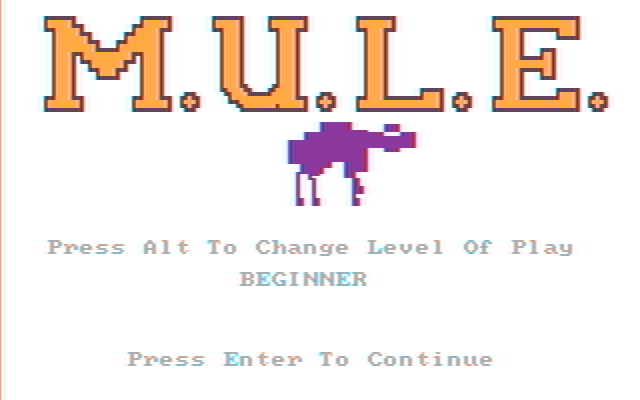 M.U.L.E. IBM PC/Compatibles Screenshot: Select a skill level.