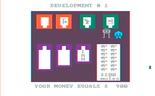 M.U.L.E. IBM PC/Compatibles Screenshot: Go to town to pick up a M.U.L.E. or other supplies.
