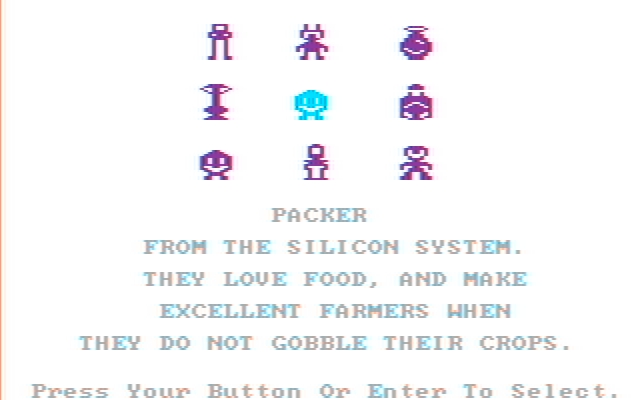 M.U.L.E. IBM PC/Compatibles Screenshot: Each player gets to choose a character.