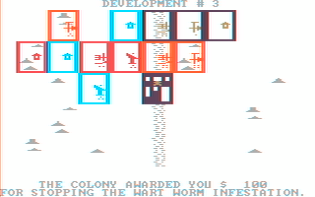 M.U.L.E. IBM PC/Compatibles Screenshot: Awarded a bonus for stopping an infestation!
