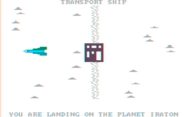M.U.L.E. IBM PC/Compatibles Screenshot: Landing on the planet Iraton.