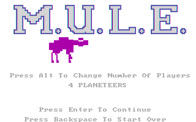 M.U.L.E. IBM PC/Compatibles Screenshot: Title screen.