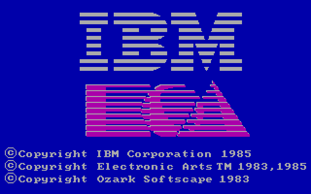 M.U.L.E. IBM PC/Compatibles Screenshot: IBM and Electronic Arts logos.