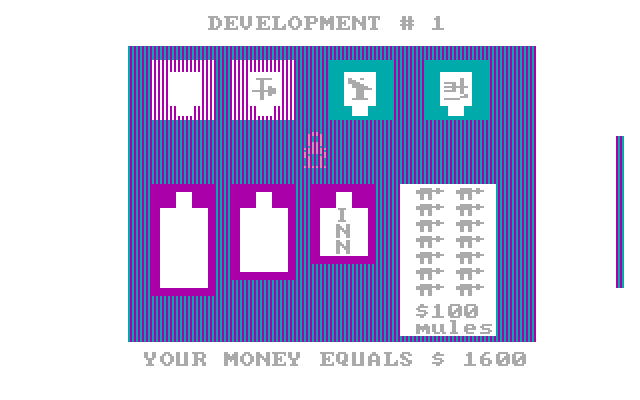 M.U.L.E. IBM PC/Compatibles Screenshot: Picking up some items in the store.