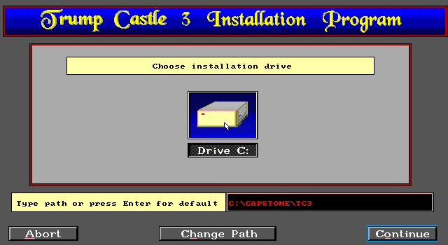 Trump Castle 3 IBM PC/Compatibles Screenshot: The main installation menu.