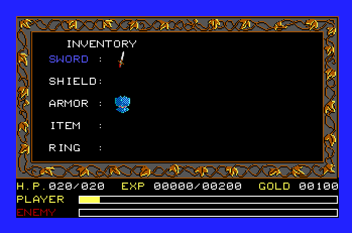 Ys: The Vanished Omens Apple IIgs Screenshot: Be sure to equip some items before heading towards danger!