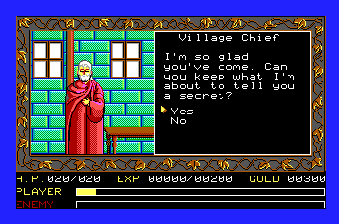 Ys: The Vanished Omens Apple IIgs Screenshot: Do you want to help the village chief?