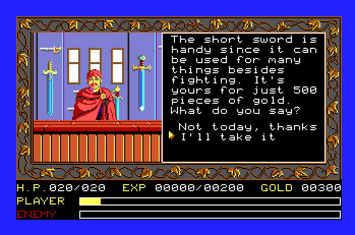 Ys: The Vanished Omens Apple IIgs Screenshot: A weapon would be useful...