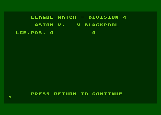 Football Manager Atari 8-bit Screenshot: Time for a game!