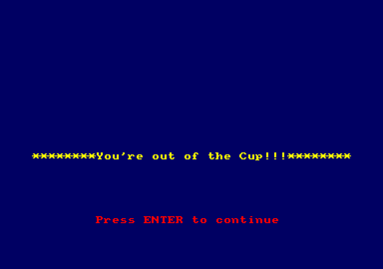 Football Manager Amstrad CPC Screenshot: I'm out of the cup!